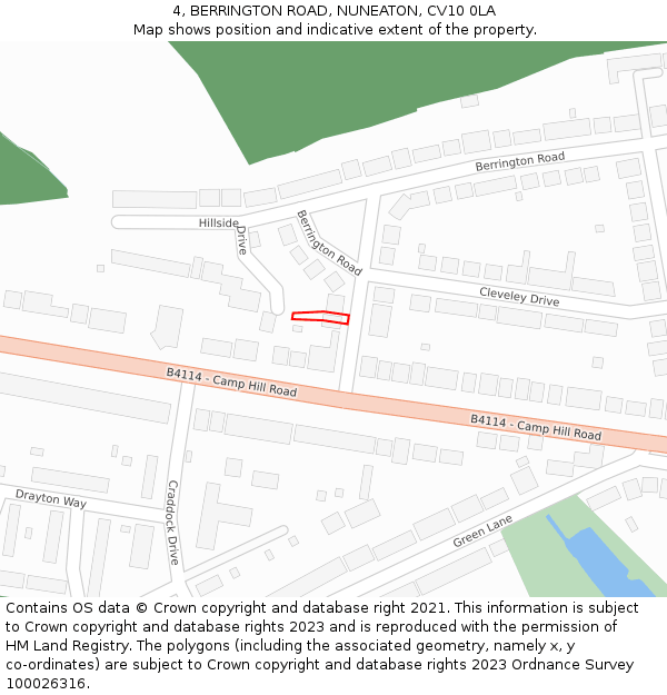 4, BERRINGTON ROAD, NUNEATON, CV10 0LA: Location map and indicative extent of plot