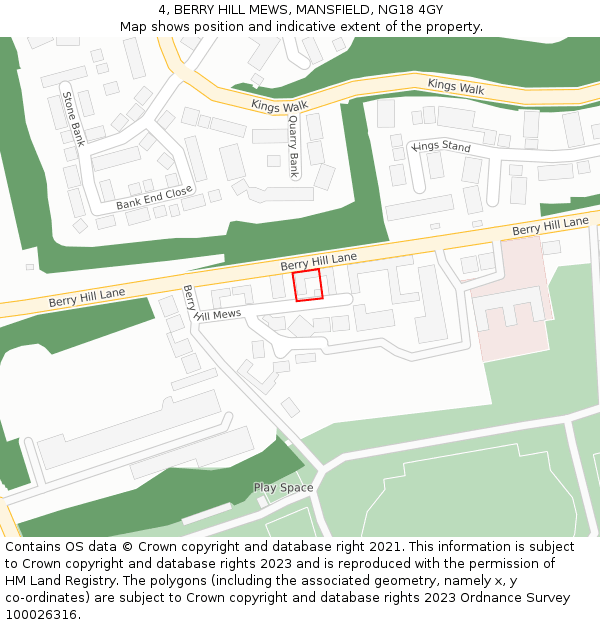 4, BERRY HILL MEWS, MANSFIELD, NG18 4GY: Location map and indicative extent of plot
