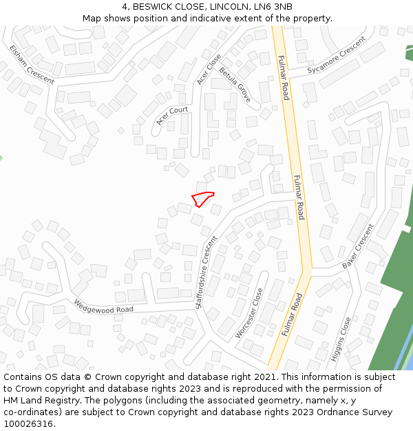 4, BESWICK CLOSE, LINCOLN, LN6 3NB: Location map and indicative extent of plot