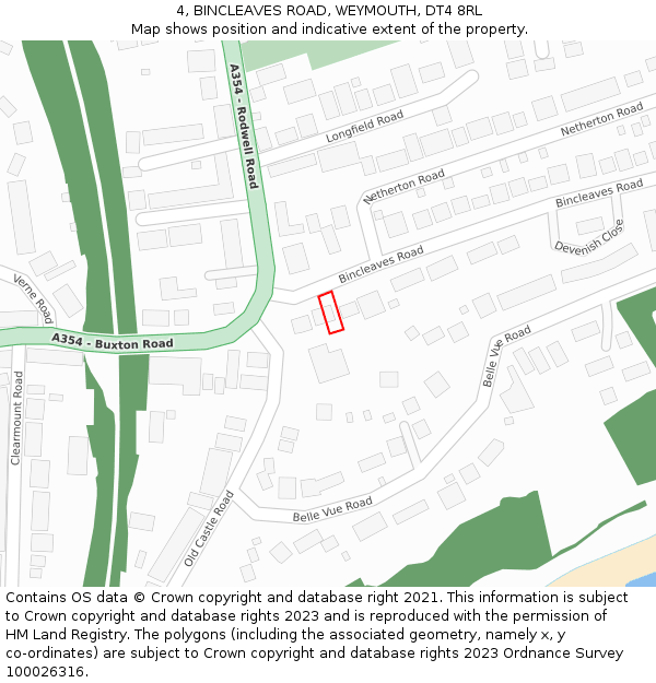 4, BINCLEAVES ROAD, WEYMOUTH, DT4 8RL: Location map and indicative extent of plot