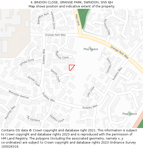 4, BINDON CLOSE, GRANGE PARK, SWINDON, SN5 6JH: Location map and indicative extent of plot