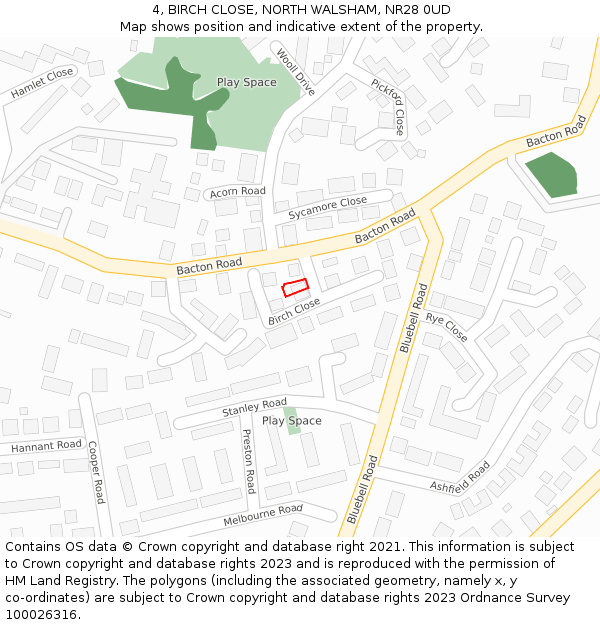 4, BIRCH CLOSE, NORTH WALSHAM, NR28 0UD: Location map and indicative extent of plot