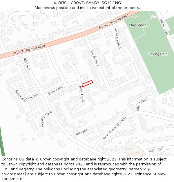 4, BIRCH GROVE, SANDY, SG19 1NG: Location map and indicative extent of plot