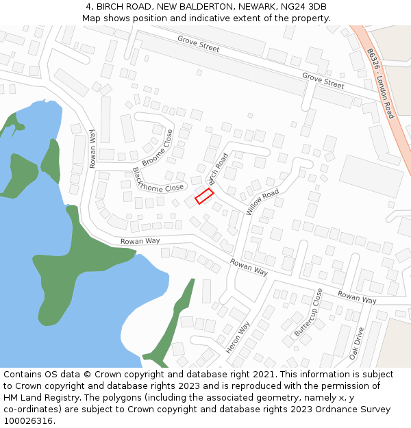 4, BIRCH ROAD, NEW BALDERTON, NEWARK, NG24 3DB: Location map and indicative extent of plot