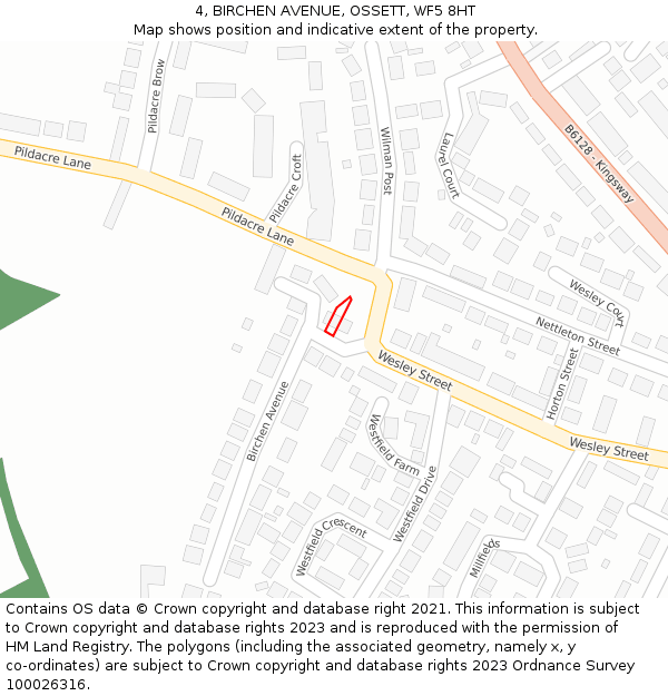 4, BIRCHEN AVENUE, OSSETT, WF5 8HT: Location map and indicative extent of plot