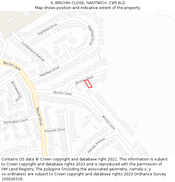 4, BIRCHIN CLOSE, NANTWICH, CW5 6LD: Location map and indicative extent of plot