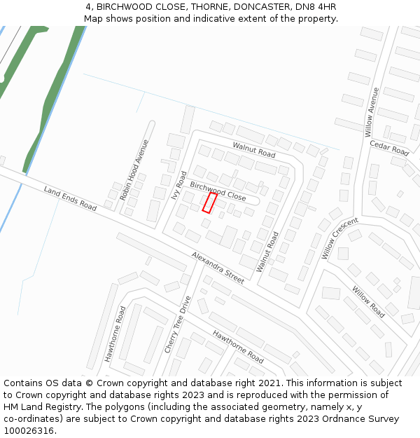 4, BIRCHWOOD CLOSE, THORNE, DONCASTER, DN8 4HR: Location map and indicative extent of plot