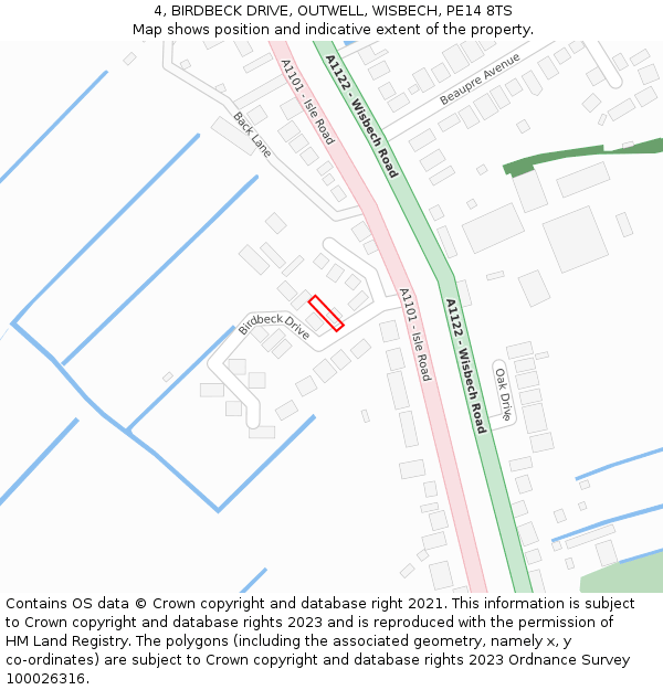 4, BIRDBECK DRIVE, OUTWELL, WISBECH, PE14 8TS: Location map and indicative extent of plot