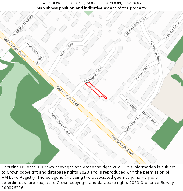 4, BIRDWOOD CLOSE, SOUTH CROYDON, CR2 8QG: Location map and indicative extent of plot