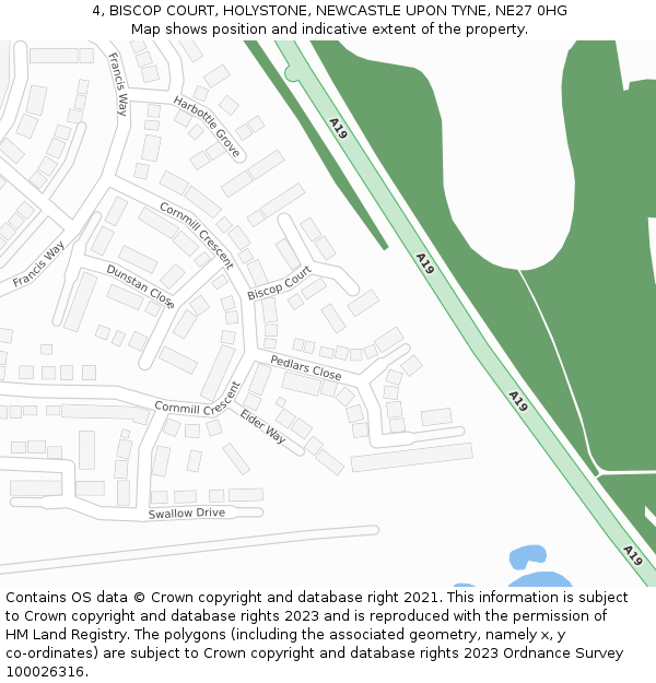 4, BISCOP COURT, HOLYSTONE, NEWCASTLE UPON TYNE, NE27 0HG: Location map and indicative extent of plot