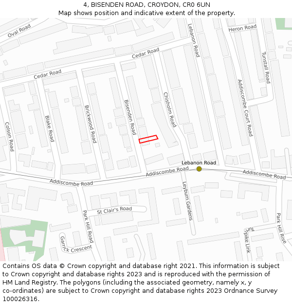 4, BISENDEN ROAD, CROYDON, CR0 6UN: Location map and indicative extent of plot