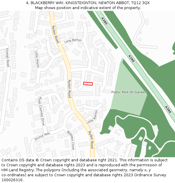 4, BLACKBERRY WAY, KINGSTEIGNTON, NEWTON ABBOT, TQ12 3QX: Location map and indicative extent of plot