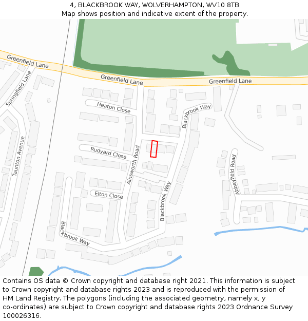 4, BLACKBROOK WAY, WOLVERHAMPTON, WV10 8TB: Location map and indicative extent of plot