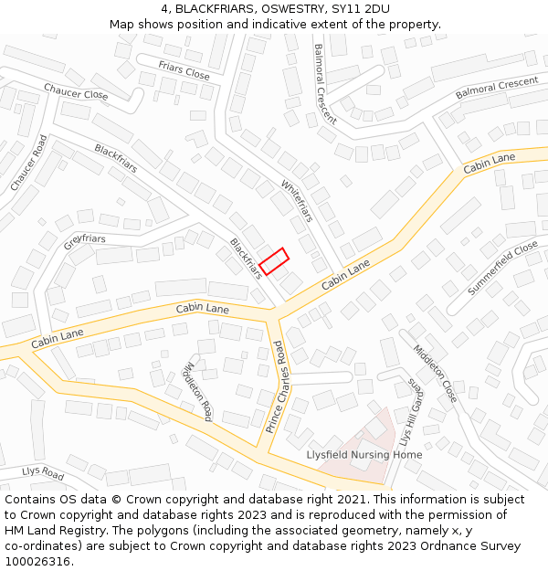 4, BLACKFRIARS, OSWESTRY, SY11 2DU: Location map and indicative extent of plot