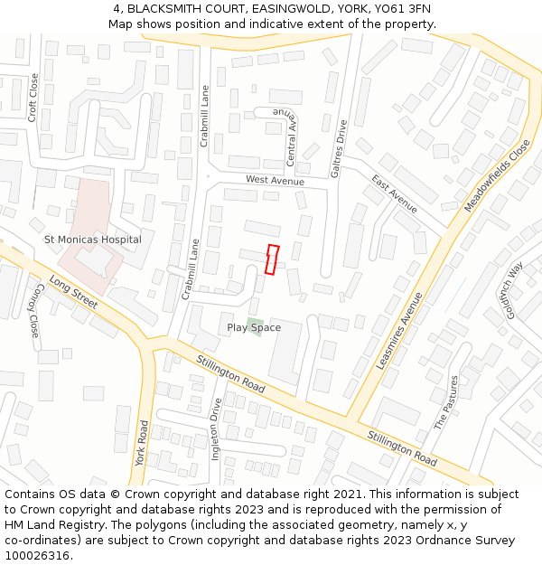 4, BLACKSMITH COURT, EASINGWOLD, YORK, YO61 3FN: Location map and indicative extent of plot