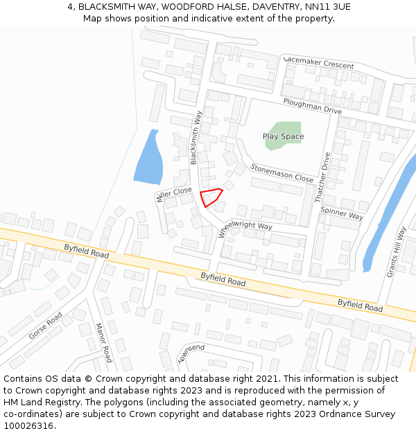 4, BLACKSMITH WAY, WOODFORD HALSE, DAVENTRY, NN11 3UE: Location map and indicative extent of plot