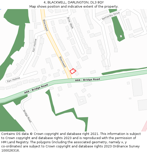 4, BLACKWELL, DARLINGTON, DL3 8QY: Location map and indicative extent of plot