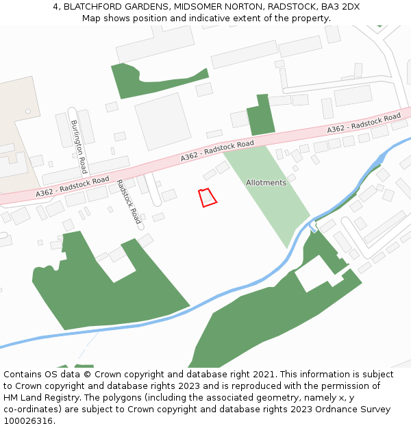4, BLATCHFORD GARDENS, MIDSOMER NORTON, RADSTOCK, BA3 2DX: Location map and indicative extent of plot