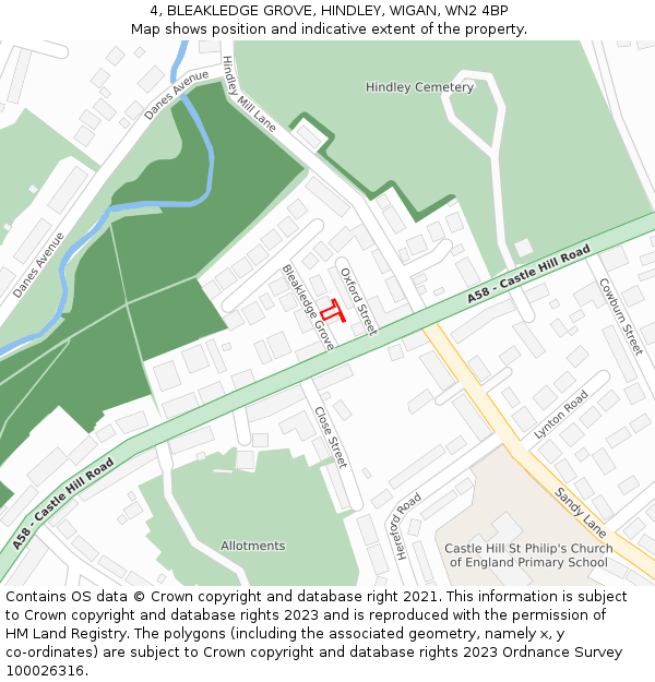 4, BLEAKLEDGE GROVE, HINDLEY, WIGAN, WN2 4BP: Location map and indicative extent of plot