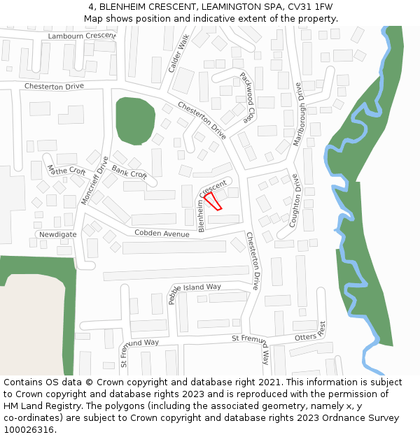 4, BLENHEIM CRESCENT, LEAMINGTON SPA, CV31 1FW: Location map and indicative extent of plot