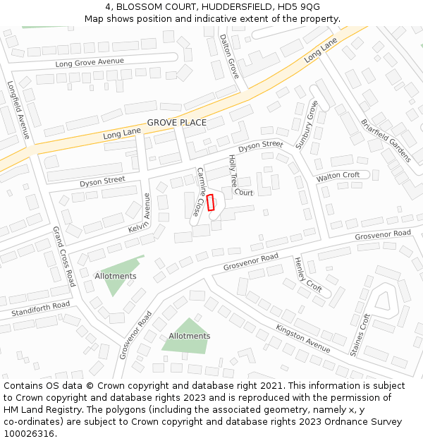 4, BLOSSOM COURT, HUDDERSFIELD, HD5 9QG: Location map and indicative extent of plot