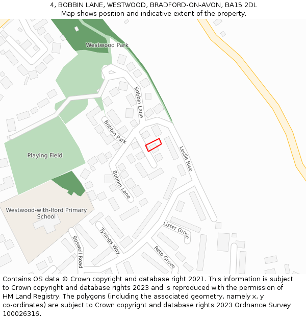4, BOBBIN LANE, WESTWOOD, BRADFORD-ON-AVON, BA15 2DL: Location map and indicative extent of plot