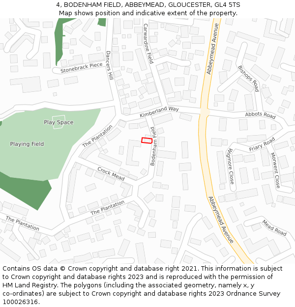 4, BODENHAM FIELD, ABBEYMEAD, GLOUCESTER, GL4 5TS: Location map and indicative extent of plot