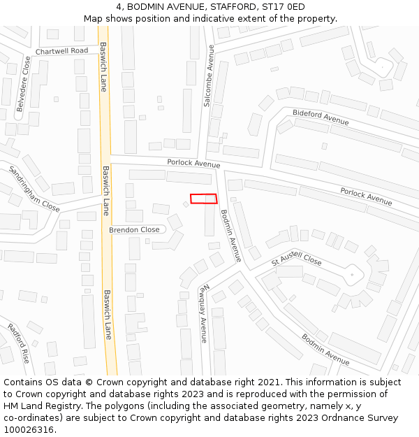 4, BODMIN AVENUE, STAFFORD, ST17 0ED: Location map and indicative extent of plot