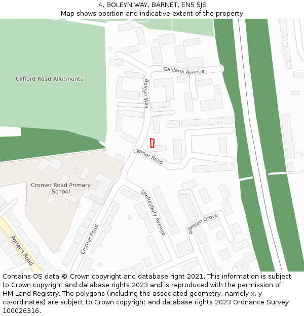 4, BOLEYN WAY, BARNET, EN5 5JS: Location map and indicative extent of plot