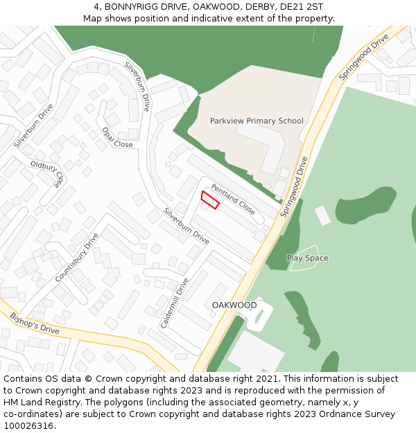 4, BONNYRIGG DRIVE, OAKWOOD, DERBY, DE21 2ST: Location map and indicative extent of plot