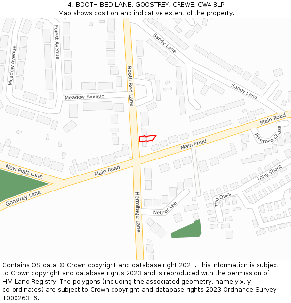 4, BOOTH BED LANE, GOOSTREY, CREWE, CW4 8LP: Location map and indicative extent of plot