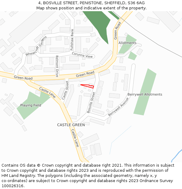 4, BOSVILLE STREET, PENISTONE, SHEFFIELD, S36 6AG: Location map and indicative extent of plot