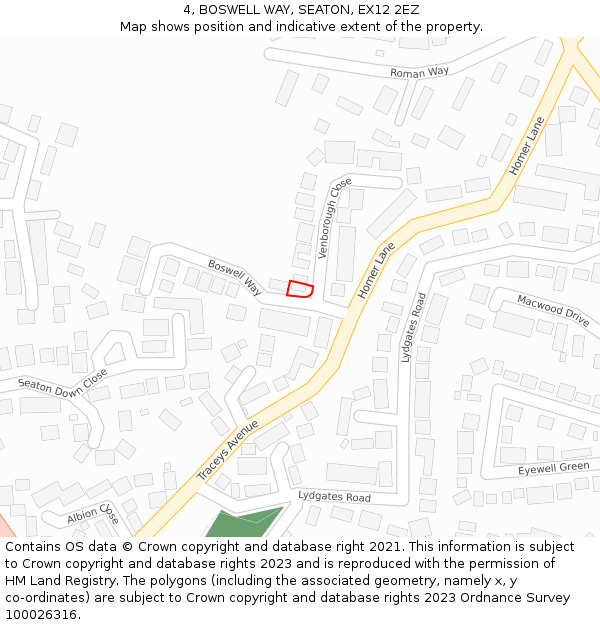 4, BOSWELL WAY, SEATON, EX12 2EZ: Location map and indicative extent of plot