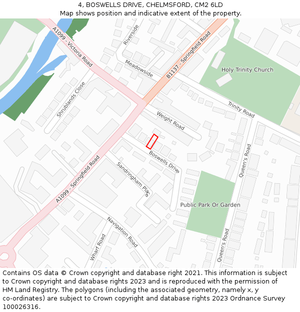 4, BOSWELLS DRIVE, CHELMSFORD, CM2 6LD: Location map and indicative extent of plot