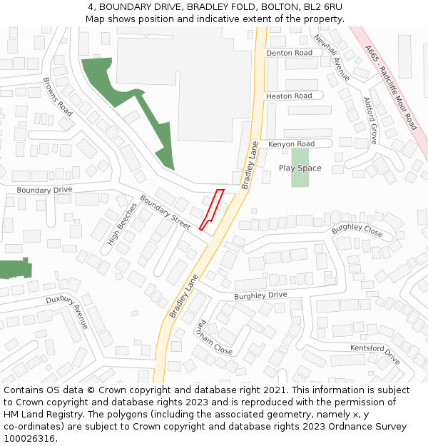 4, BOUNDARY DRIVE, BRADLEY FOLD, BOLTON, BL2 6RU: Location map and indicative extent of plot