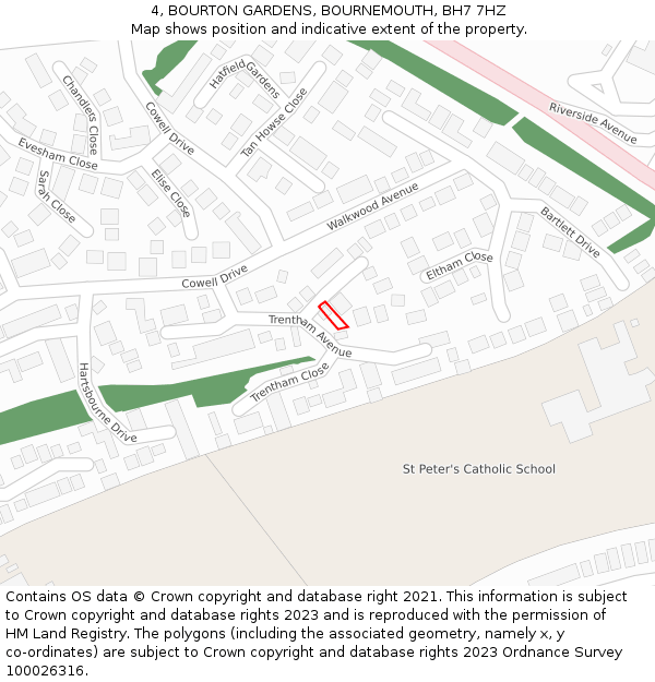 4, BOURTON GARDENS, BOURNEMOUTH, BH7 7HZ: Location map and indicative extent of plot