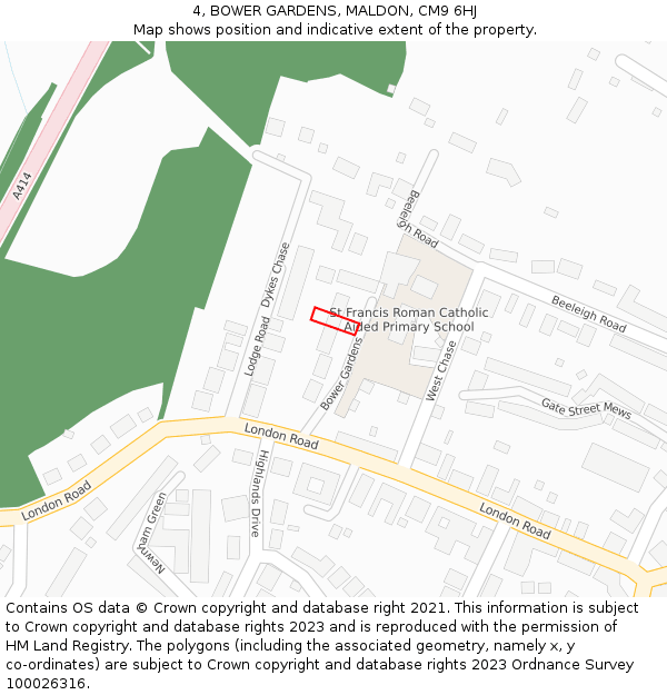 4, BOWER GARDENS, MALDON, CM9 6HJ: Location map and indicative extent of plot