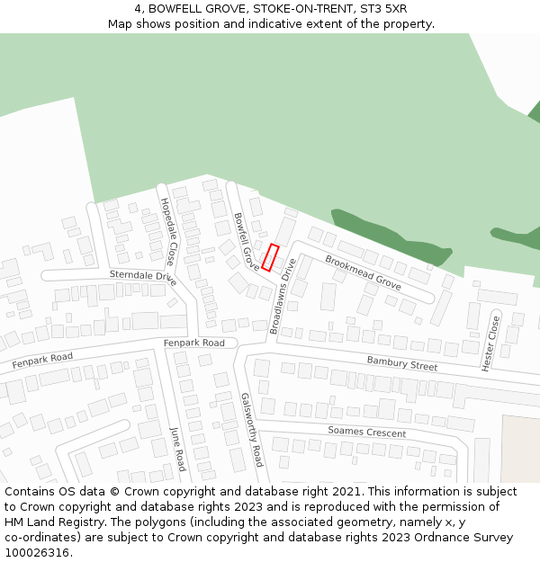 4, BOWFELL GROVE, STOKE-ON-TRENT, ST3 5XR: Location map and indicative extent of plot