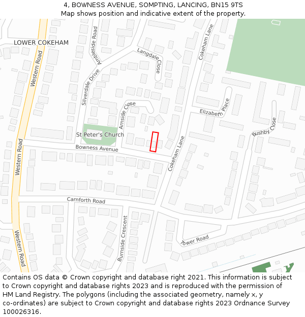 4, BOWNESS AVENUE, SOMPTING, LANCING, BN15 9TS: Location map and indicative extent of plot