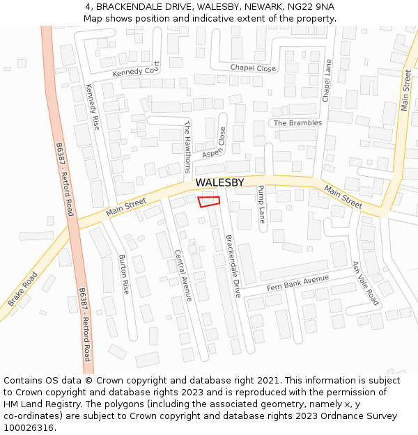 4, BRACKENDALE DRIVE, WALESBY, NEWARK, NG22 9NA: Location map and indicative extent of plot
