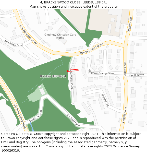 4, BRACKENWOOD CLOSE, LEEDS, LS8 1RL: Location map and indicative extent of plot