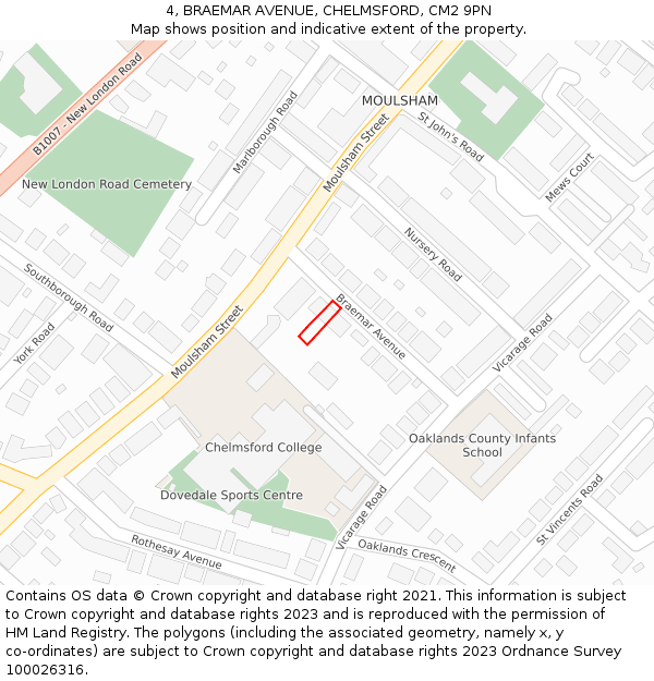 4, BRAEMAR AVENUE, CHELMSFORD, CM2 9PN: Location map and indicative extent of plot