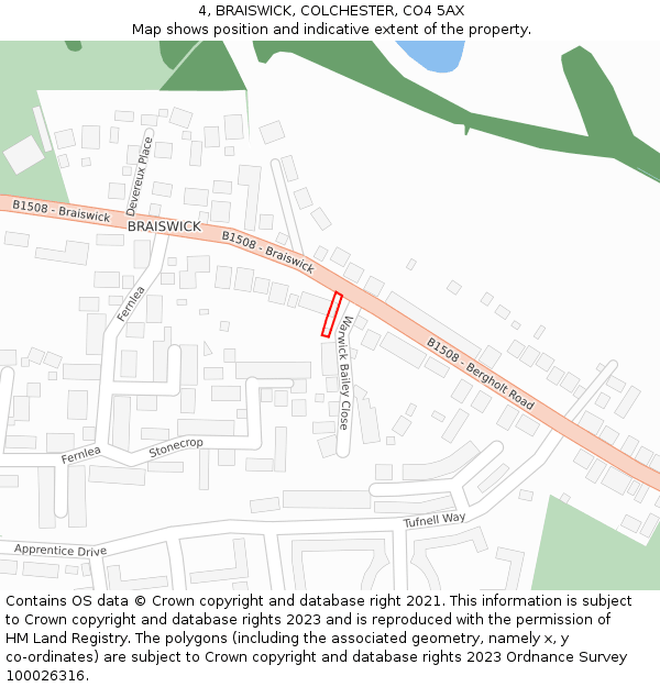 4, BRAISWICK, COLCHESTER, CO4 5AX: Location map and indicative extent of plot