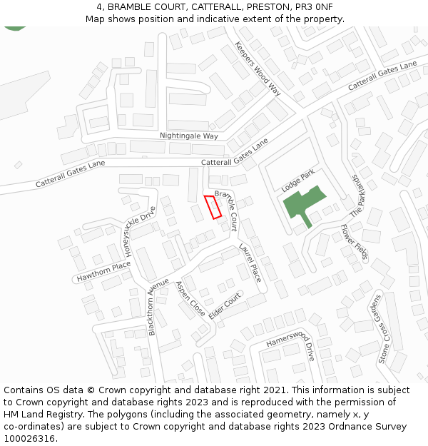 4, BRAMBLE COURT, CATTERALL, PRESTON, PR3 0NF: Location map and indicative extent of plot
