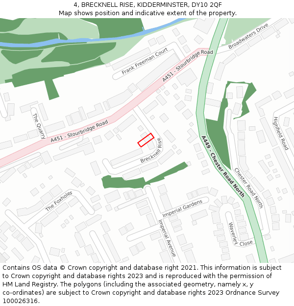 4, BRECKNELL RISE, KIDDERMINSTER, DY10 2QF: Location map and indicative extent of plot