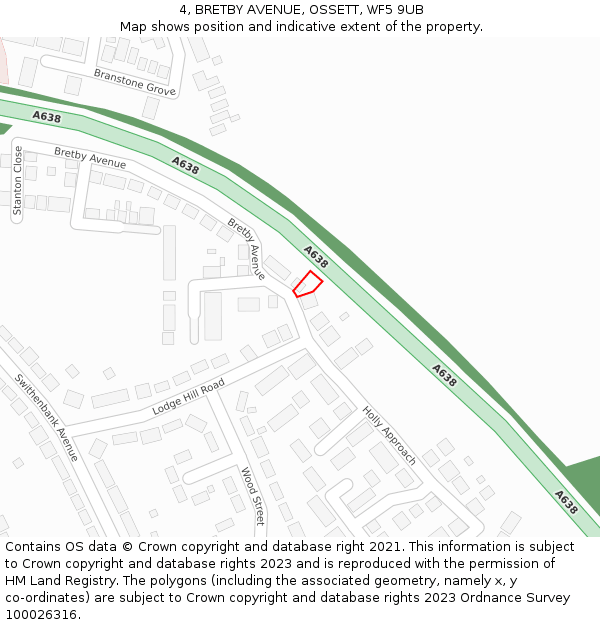 4, BRETBY AVENUE, OSSETT, WF5 9UB: Location map and indicative extent of plot