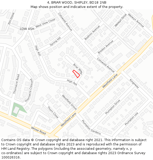 4, BRIAR WOOD, SHIPLEY, BD18 1NB: Location map and indicative extent of plot