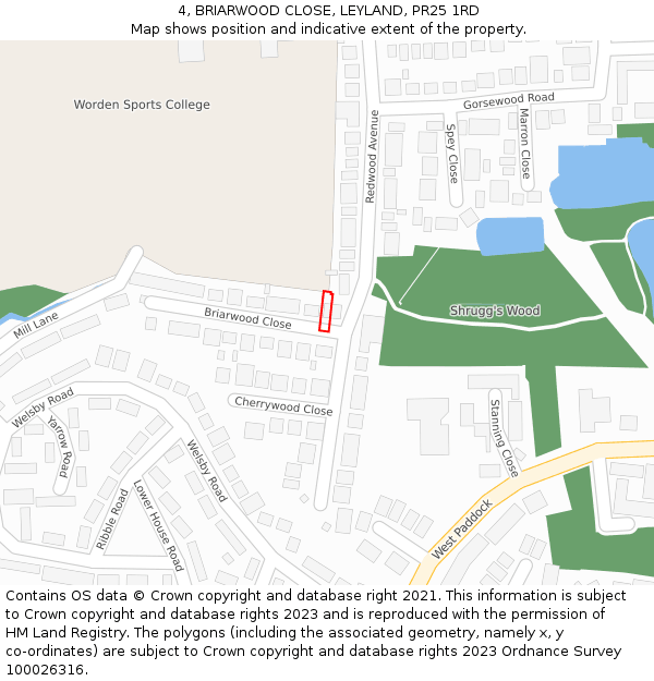 4, BRIARWOOD CLOSE, LEYLAND, PR25 1RD: Location map and indicative extent of plot