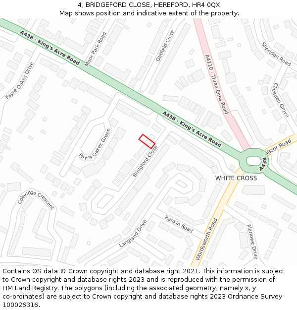 4, BRIDGEFORD CLOSE, HEREFORD, HR4 0QX: Location map and indicative extent of plot