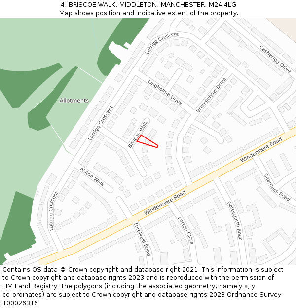 4, BRISCOE WALK, MIDDLETON, MANCHESTER, M24 4LG: Location map and indicative extent of plot